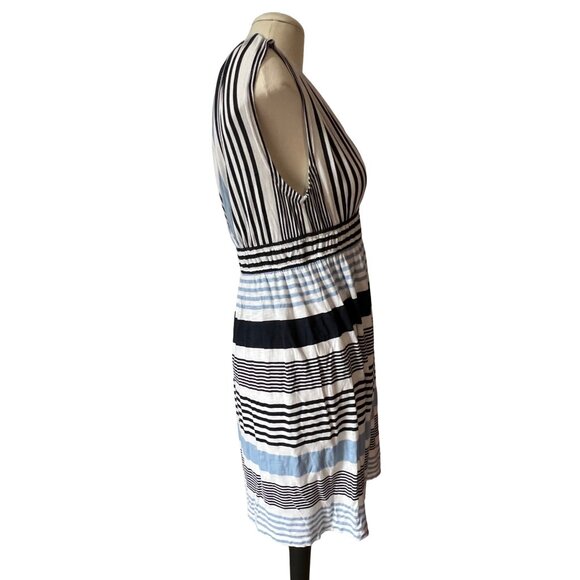 Ann Taylor LOFT Striped Summer Dress Blue Sz Small Shoulder Strappy V Cut - Picture 5 of 7